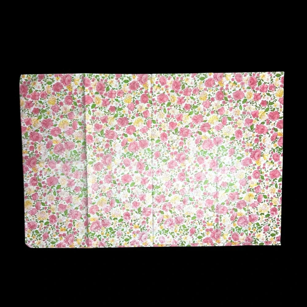 Vintage Cannon Royal Family Floral Pillowcase Set Pink Yellow Percale Made USA